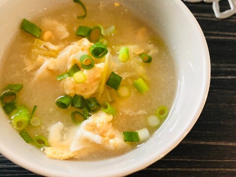 白菜のケチャップ味噌玉子スープ